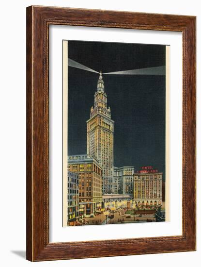 Terminal Tower, Hotel Cleveland, Night-null-Framed Art Print