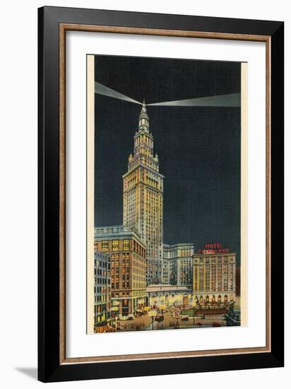 Terminal Tower, Hotel Cleveland, Night-null-Framed Art Print