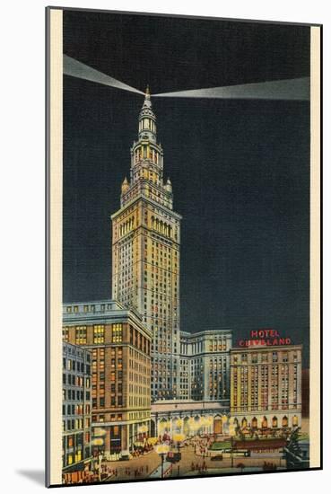 Terminal Tower, Hotel Cleveland, Night-null-Mounted Art Print