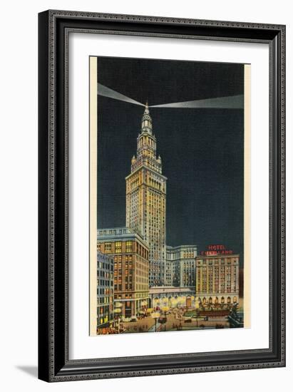 Terminal Tower, Hotel Cleveland, Night-null-Framed Art Print