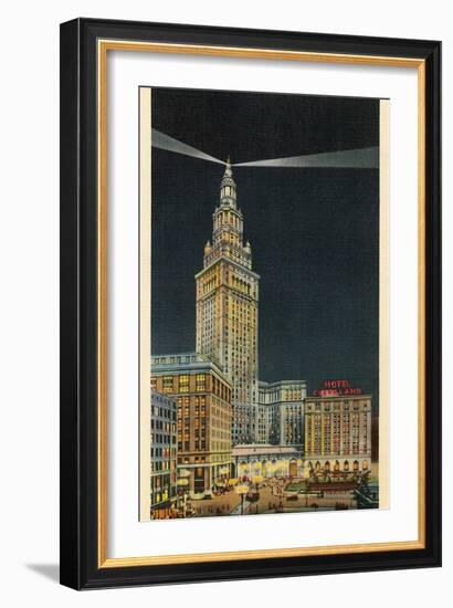 Terminal Tower, Hotel Cleveland, Night-null-Framed Art Print