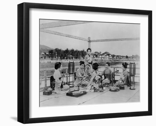 Terrace of a Tea House on the Banks of the Sumida, Tokyo, C.1867-90 (Coloured Photo)-Felice Beato-Framed Photographic Print