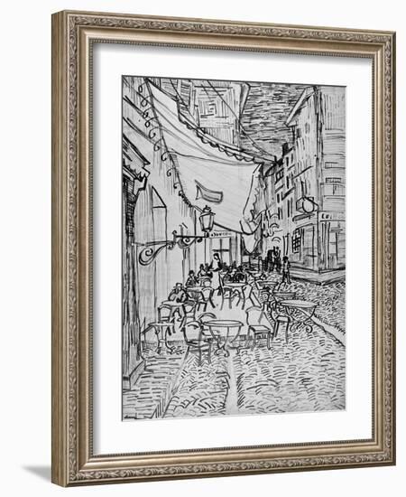 Terrace of the Cafe in the Evening (Night cafe in Arles), Reed Pen Drawing after the Painting, 1888-Vincent van Gogh-Framed Giclee Print