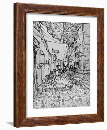 Terrace of the Cafe in the Evening (Night cafe in Arles), Reed Pen Drawing after the Painting, 1888-Vincent van Gogh-Framed Giclee Print