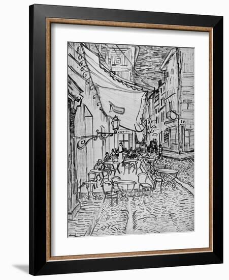 Terrace of the Cafe in the Evening (Night cafe in Arles), Reed Pen Drawing after the Painting, 1888-Vincent van Gogh-Framed Giclee Print