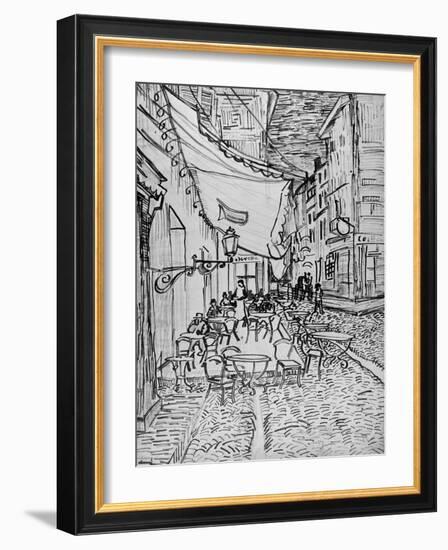 Terrace of the Cafe in the Evening (Night cafe in Arles), Reed Pen Drawing after the Painting, 1888-Vincent van Gogh-Framed Giclee Print