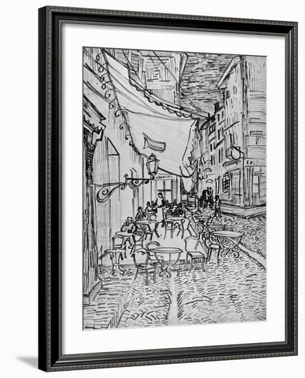 Terrace of the Cafe in the Evening (Night cafe in Arles), Reed Pen Drawing after the Painting, 1888-Vincent van Gogh-Framed Giclee Print