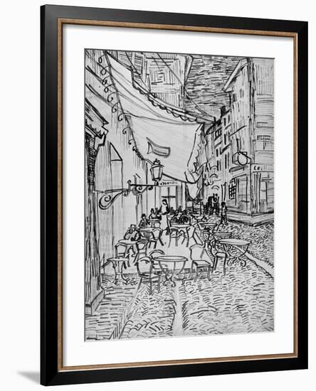 Terrace of the Cafe in the Evening (Night cafe in Arles), Reed Pen Drawing after the Painting, 1888-Vincent van Gogh-Framed Giclee Print