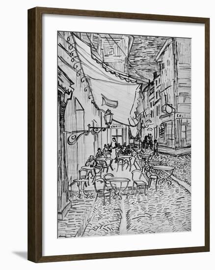 Terrace of the Cafe in the Evening (Night cafe in Arles), Reed Pen Drawing after the Painting, 1888-Vincent van Gogh-Framed Giclee Print