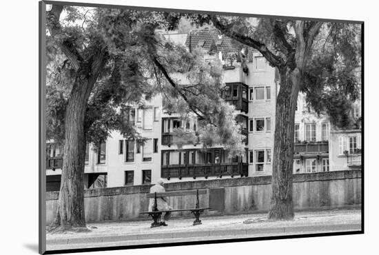 Terrace on the Moselle, river, man, bank, Metz, Département Moselle, region Alsace-Champagne-Ardenn-Klaus Neuner-Mounted Photographic Print