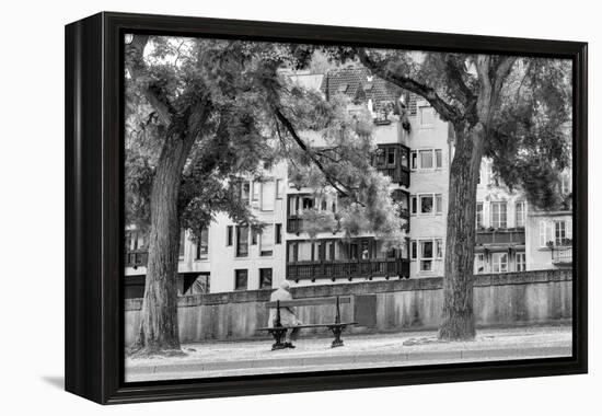 Terrace on the Moselle, river, man, bank, Metz, Département Moselle, region Alsace-Champagne-Ardenn-Klaus Neuner-Framed Premier Image Canvas