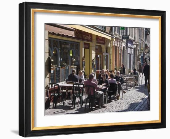 Terrace Tables Outside the Many Cafes and Restaurants on Rue De Lille in Old Quarter of Boulogne-Hazel Stuart-Framed Photographic Print