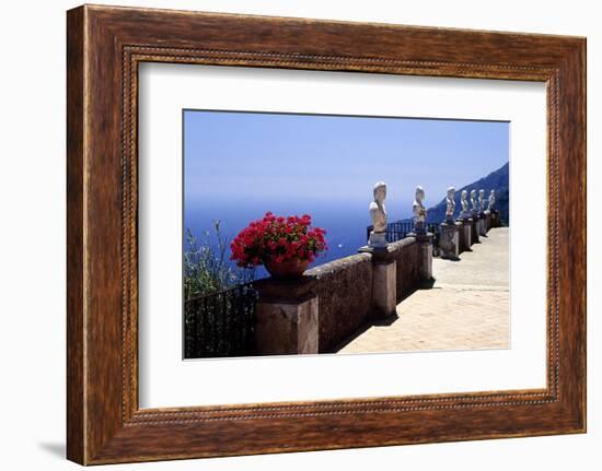 Terrace with Statues and Amalfi Coast View-George Oze-Framed Photographic Print