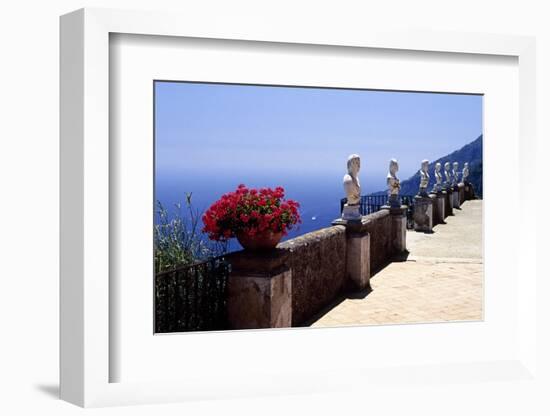 Terrace with Statues and Amalfi Coast View-George Oze-Framed Photographic Print