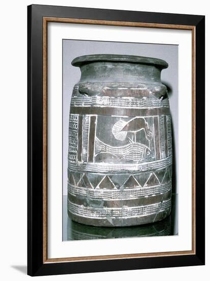 Terracotta pot with motif of bird eating a fish, Susa, c2000-c1940 BC. Artist: Unknown-Unknown-Framed Giclee Print