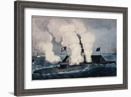 Terrific Combat Between the Monitor 2 Guns and Merrimac Ten Guns-Currier & Ives-Framed Giclee Print