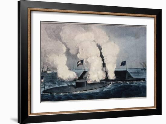 Terrific Combat Between the Monitor 2 Guns and Merrimac Ten Guns-Currier & Ives-Framed Giclee Print