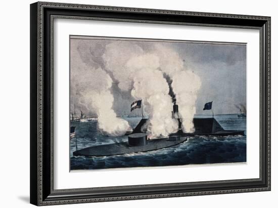 Terrific Combat Between the Monitor 2 Guns and Merrimac Ten Guns-Currier & Ives-Framed Giclee Print