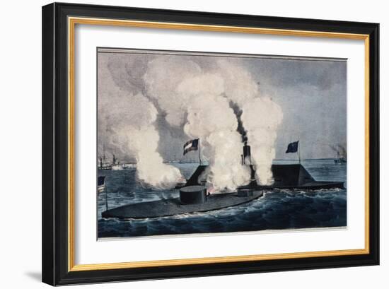 Terrific Combat Between the Monitor 2 Guns and Merrimac Ten Guns-Currier & Ives-Framed Giclee Print