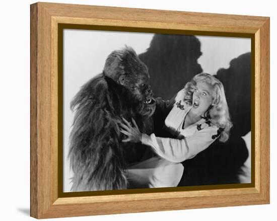 Terrified Woman Being Attacked by Gorilla-null-Framed Stretched Canvas