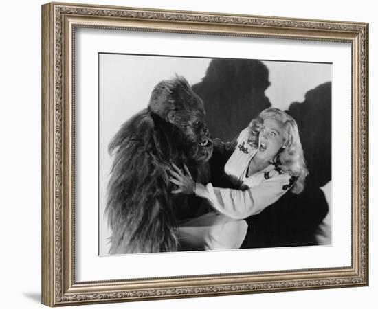 Terrified Woman Being Attacked by Gorilla-null-Framed Photo