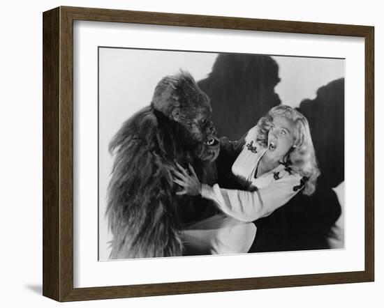 Terrified Woman Being Attacked by Gorilla-null-Framed Photo