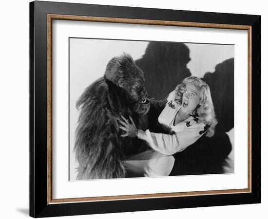 Terrified Woman Being Attacked by Gorilla-null-Framed Photo