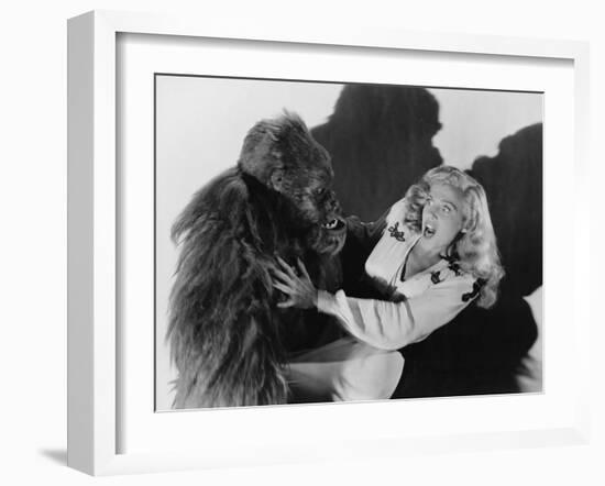 Terrified Woman Being Attacked by Gorilla-null-Framed Photo