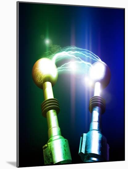 Tesla Coils Firing, Artwork-Victor Habbick-Mounted Photographic Print