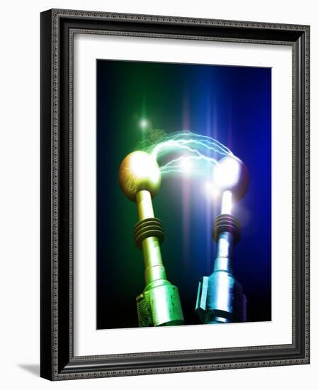 Tesla Coils Firing, Artwork-Victor Habbick-Framed Photographic Print