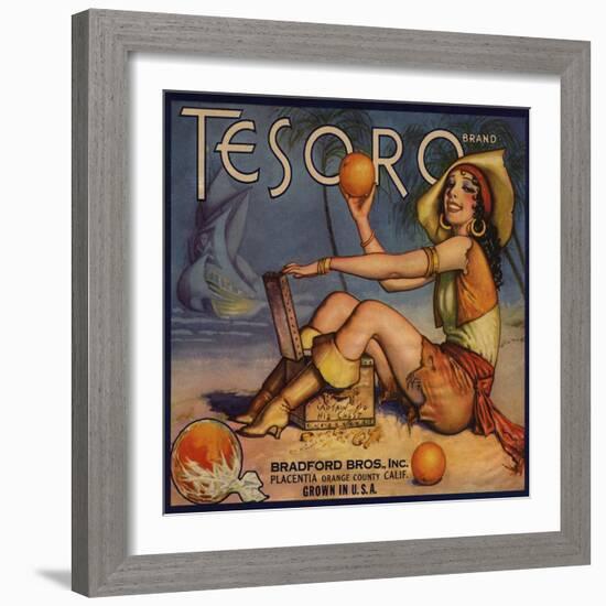 Tesoro Brand - Placentia, California - Citrus Crate Label-Lantern Press-Framed Art Print