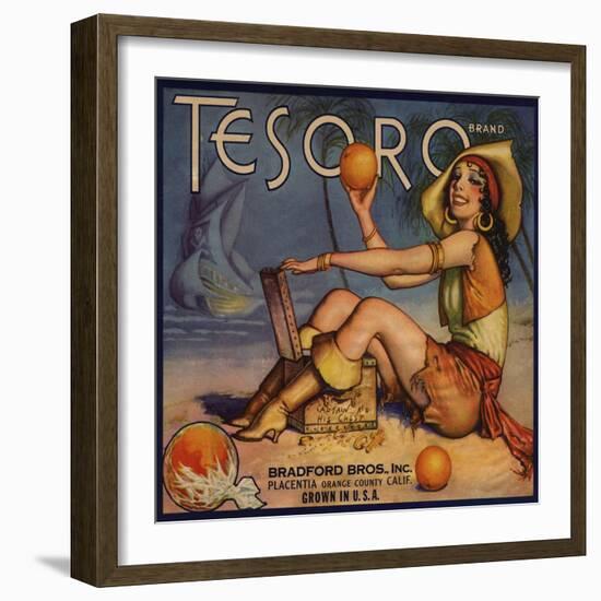 Tesoro Brand - Placentia, California - Citrus Crate Label-Lantern Press-Framed Art Print