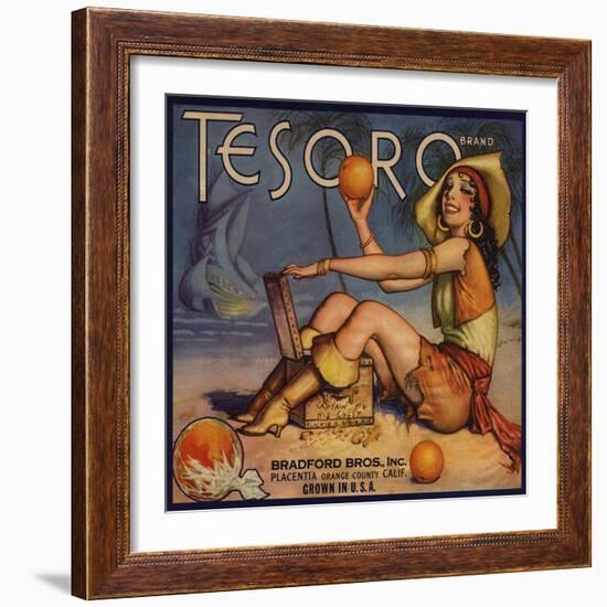 Tesoro Brand - Placentia, California - Citrus Crate Label-Lantern Press-Framed Art Print