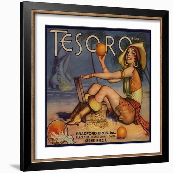 Tesoro Brand - Placentia, California - Citrus Crate Label-Lantern Press-Framed Art Print