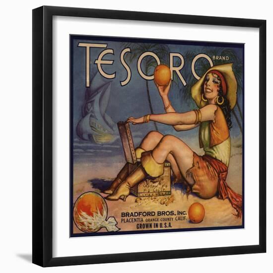 Tesoro Brand - Placentia, California - Citrus Crate Label-Lantern Press-Framed Art Print