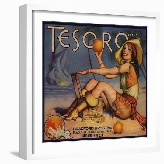 Tesoro Brand - Placentia, California - Citrus Crate Label-Lantern Press-Framed Art Print