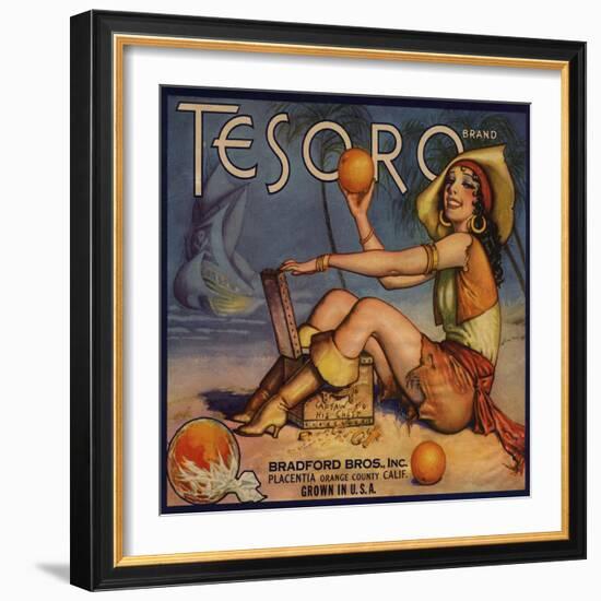 Tesoro Brand - Placentia, California - Citrus Crate Label-Lantern Press-Framed Art Print