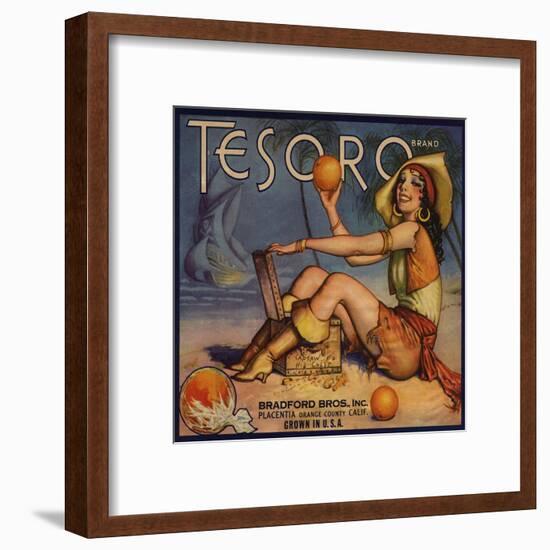 Tesoro Brand - Placentia, California - Citrus Crate Label-Lantern Press-Framed Art Print