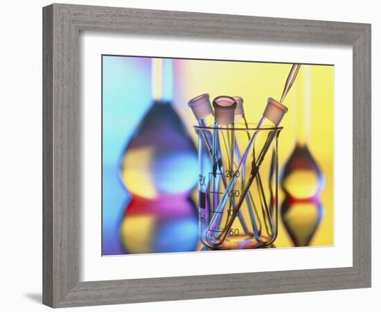 Test Tubes In Beaker with Pipette And Flasks-Tek Image-Framed Photographic Print