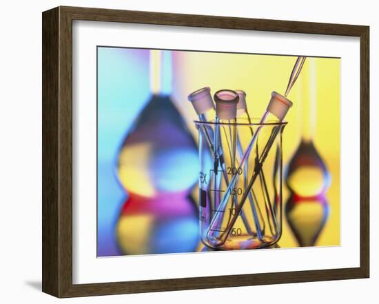 Test Tubes In Beaker with Pipette And Flasks-Tek Image-Framed Photographic Print