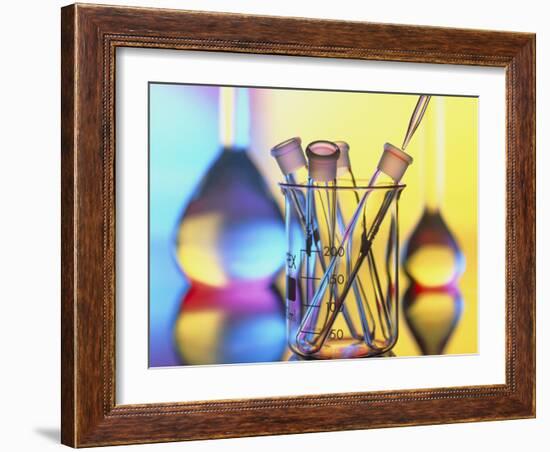 Test Tubes In Beaker with Pipette And Flasks-Tek Image-Framed Photographic Print