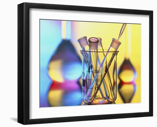 Test Tubes In Beaker with Pipette And Flasks-Tek Image-Framed Photographic Print