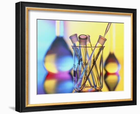 Test Tubes In Beaker with Pipette And Flasks-Tek Image-Framed Photographic Print