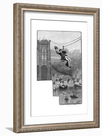 Testing the Cables on Brooklyn Bridge, C1900-null-Framed Giclee Print