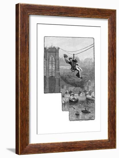 Testing the Cables on Brooklyn Bridge, C1900-null-Framed Giclee Print