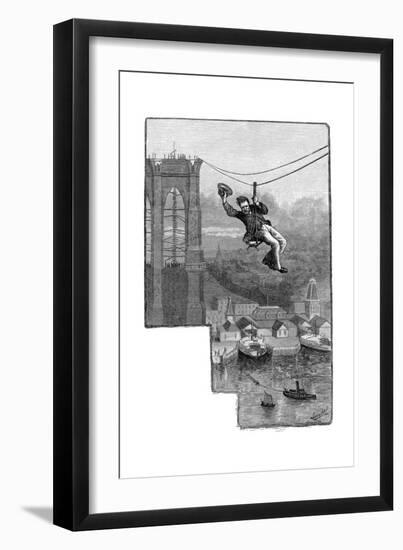 Testing the Cables on Brooklyn Bridge, C1900-null-Framed Giclee Print