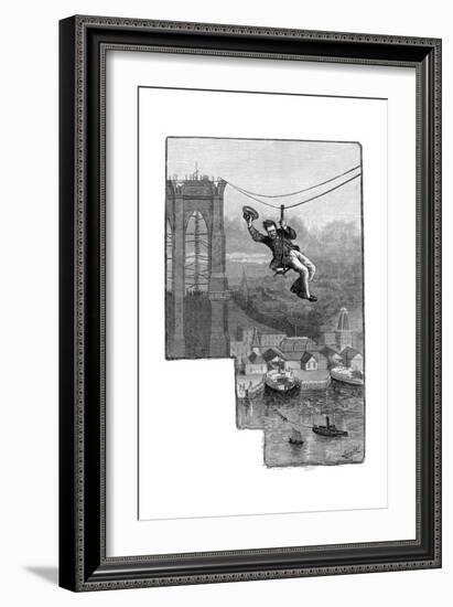 Testing the Cables on Brooklyn Bridge, C1900-null-Framed Giclee Print