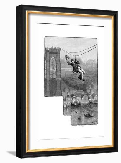 Testing the Cables on Brooklyn Bridge, C1900-null-Framed Giclee Print