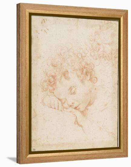 Tête d'enfant dormant et détail de chevelure bouclée-Carlo Dolci-Framed Premier Image Canvas