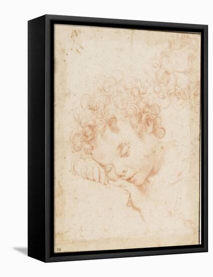 Tête d'enfant dormant et détail de chevelure bouclée-Carlo Dolci-Framed Premier Image Canvas